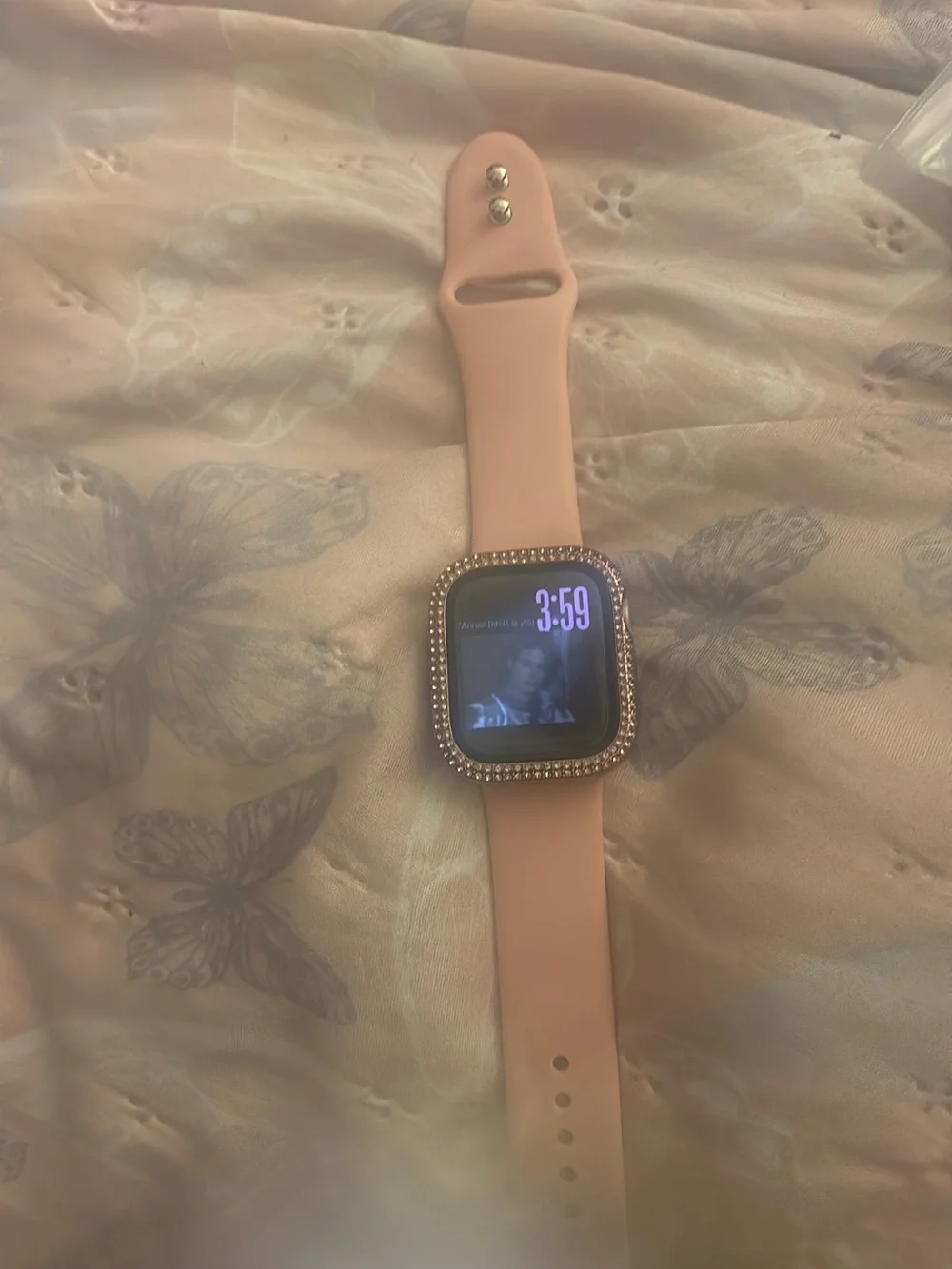 Pink Silicone Smartwatch with Crystal Bezel